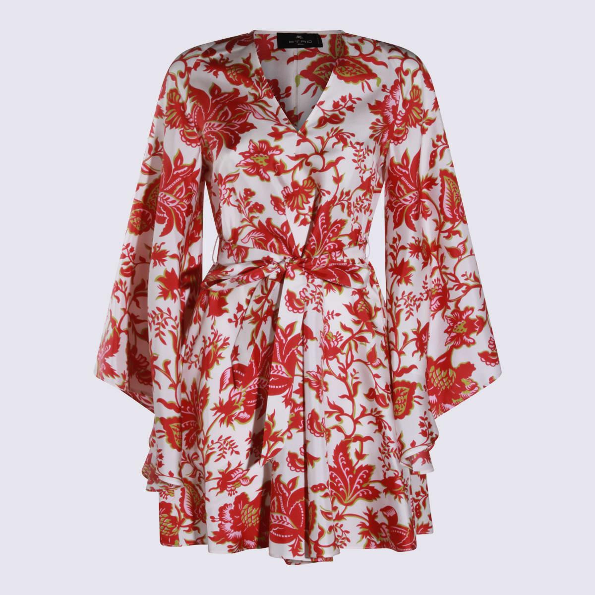 etro red and white cotton mini dress