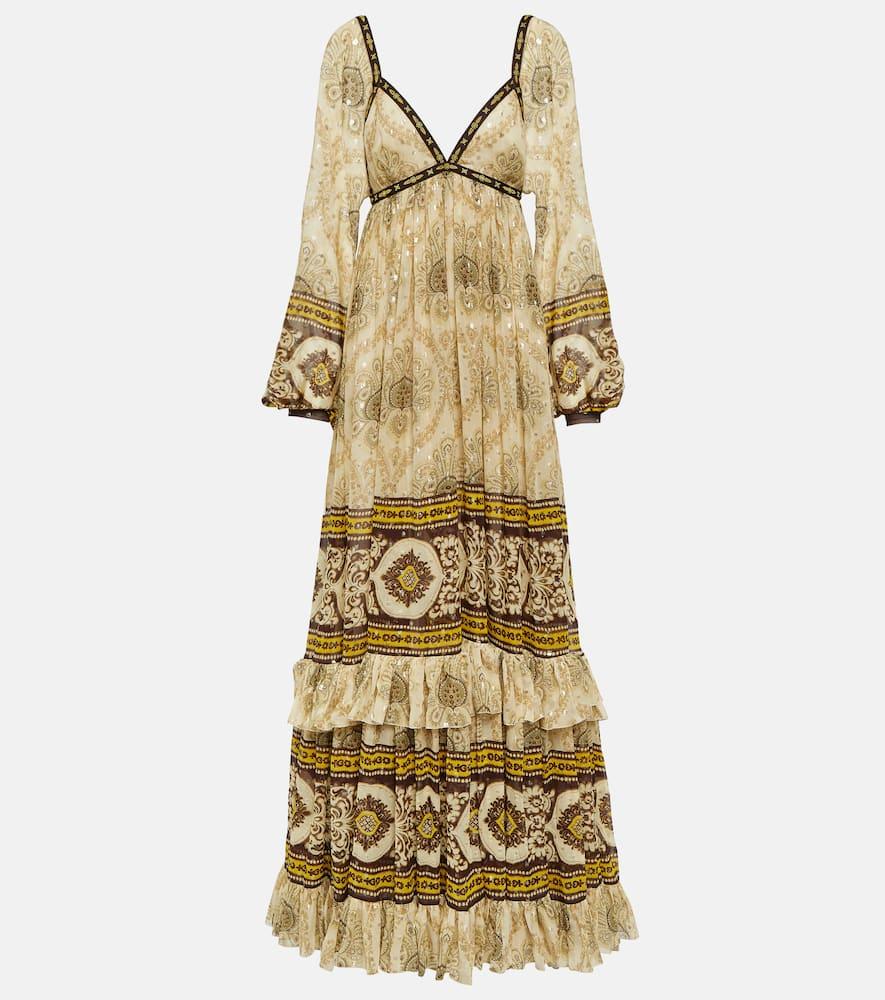 etro ruffled printed silk jacquard gown