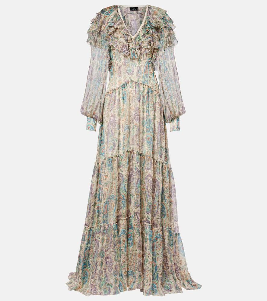etro ruffled printed silk maxi dress