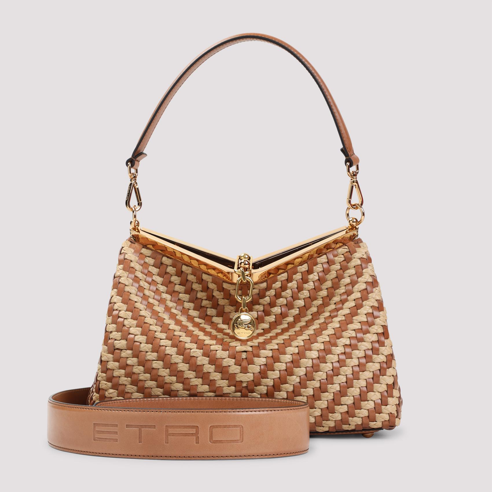 etro vela m rafia shoulder bag nude & neutrals raffia leather - women