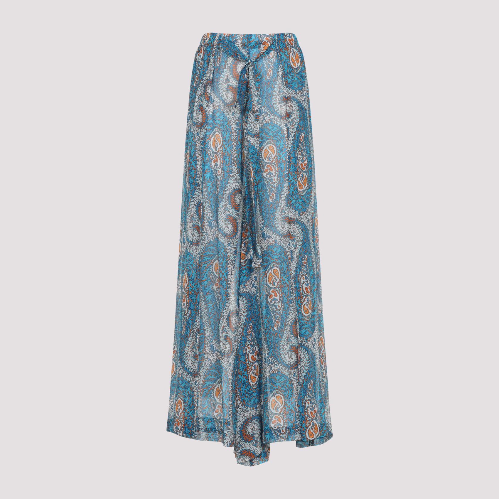 etro wide leg pants blue viscose silk - women
