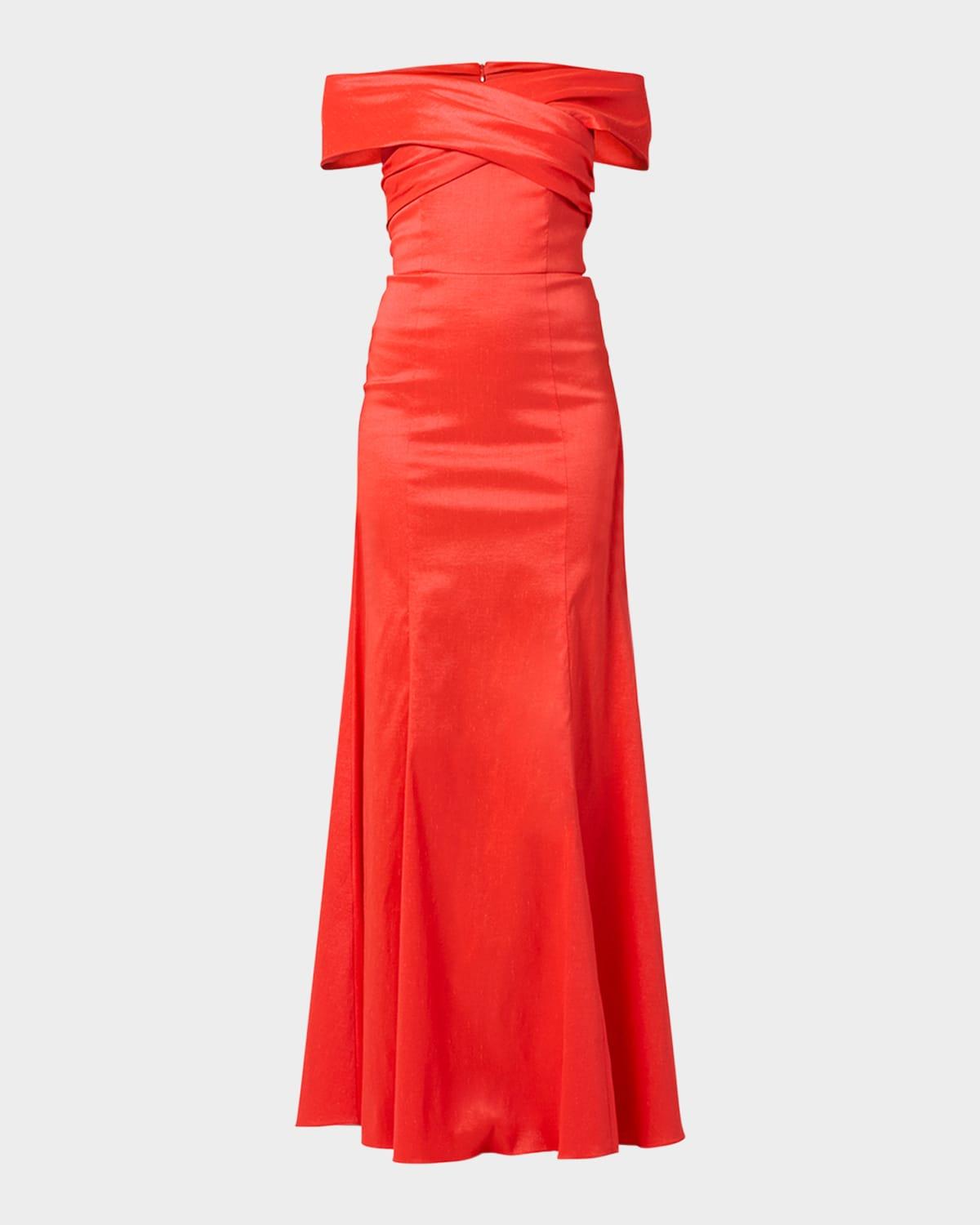 etta pleated off-shoulder gown