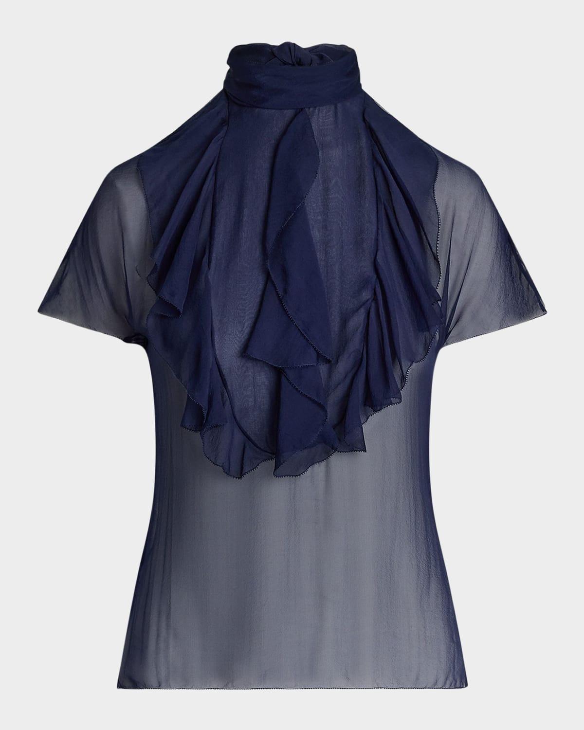etta ruffle bib washed chiffon top
