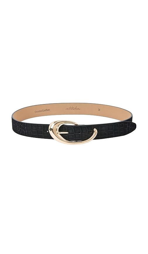 ettika black croc print belt in black.