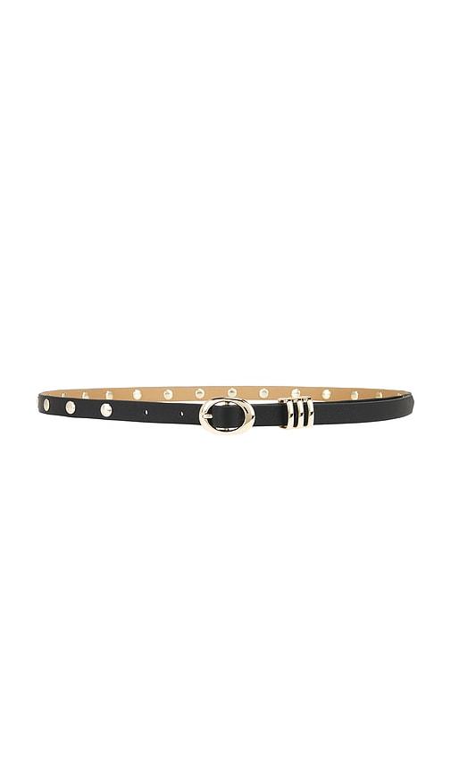 ettika classic studded skinny belt in black.