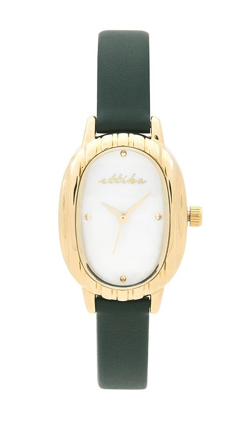 ettika harper timeless texture leather watch in black.