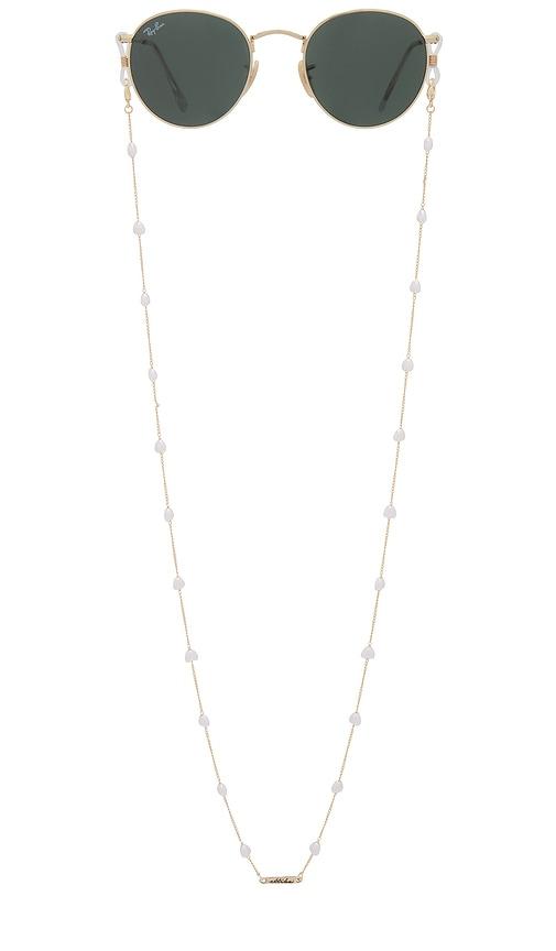 ettika pearl lovers glasses chain in metallic gold.