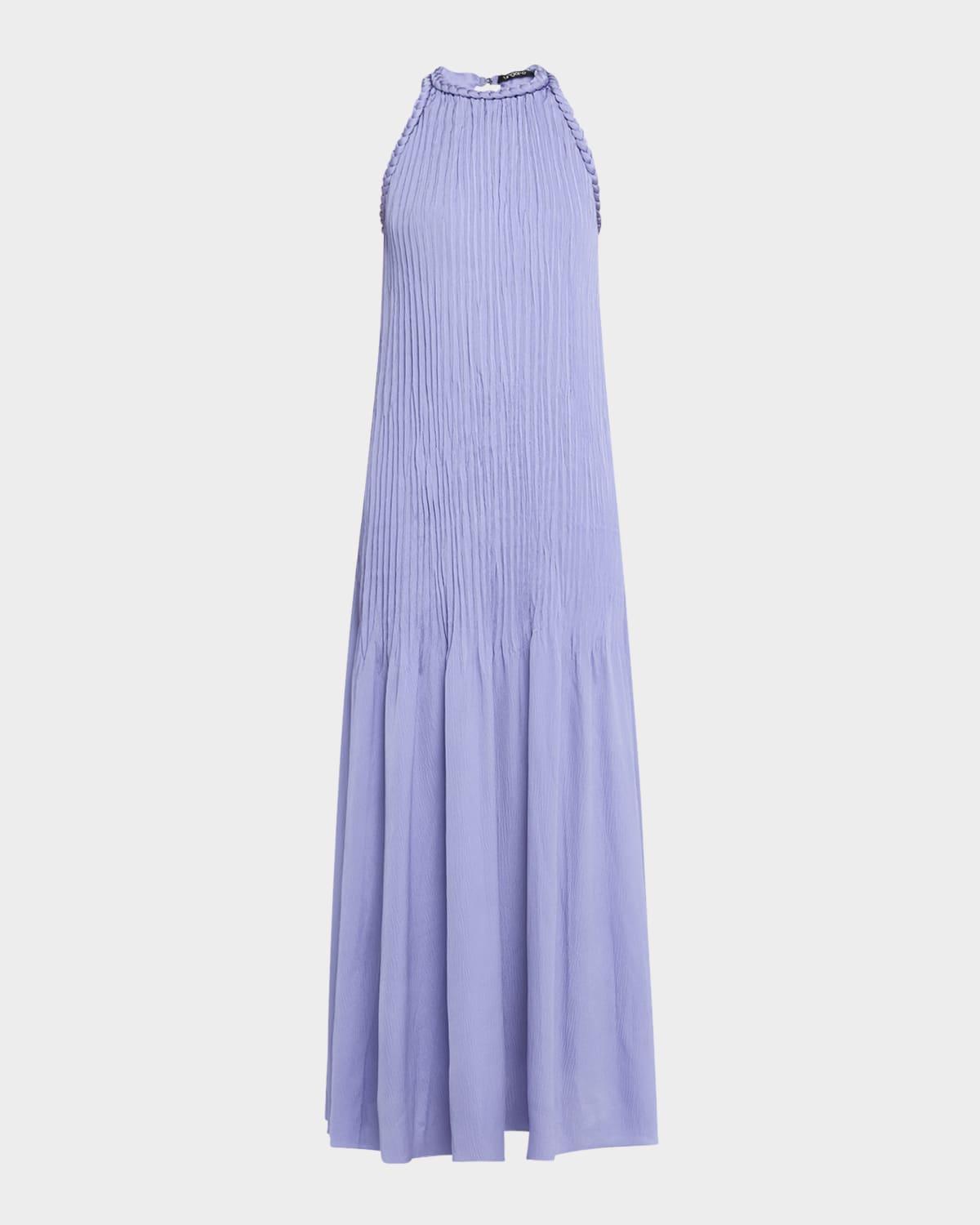 eva braided-trim plisse halter maxi dress