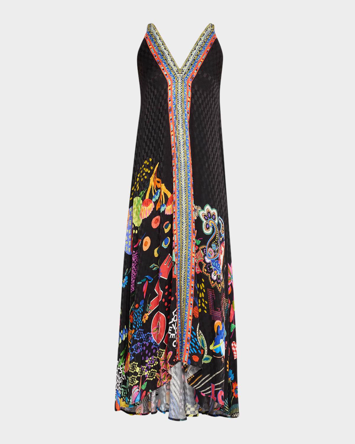 eva floral-print check jacquard maxi dress
