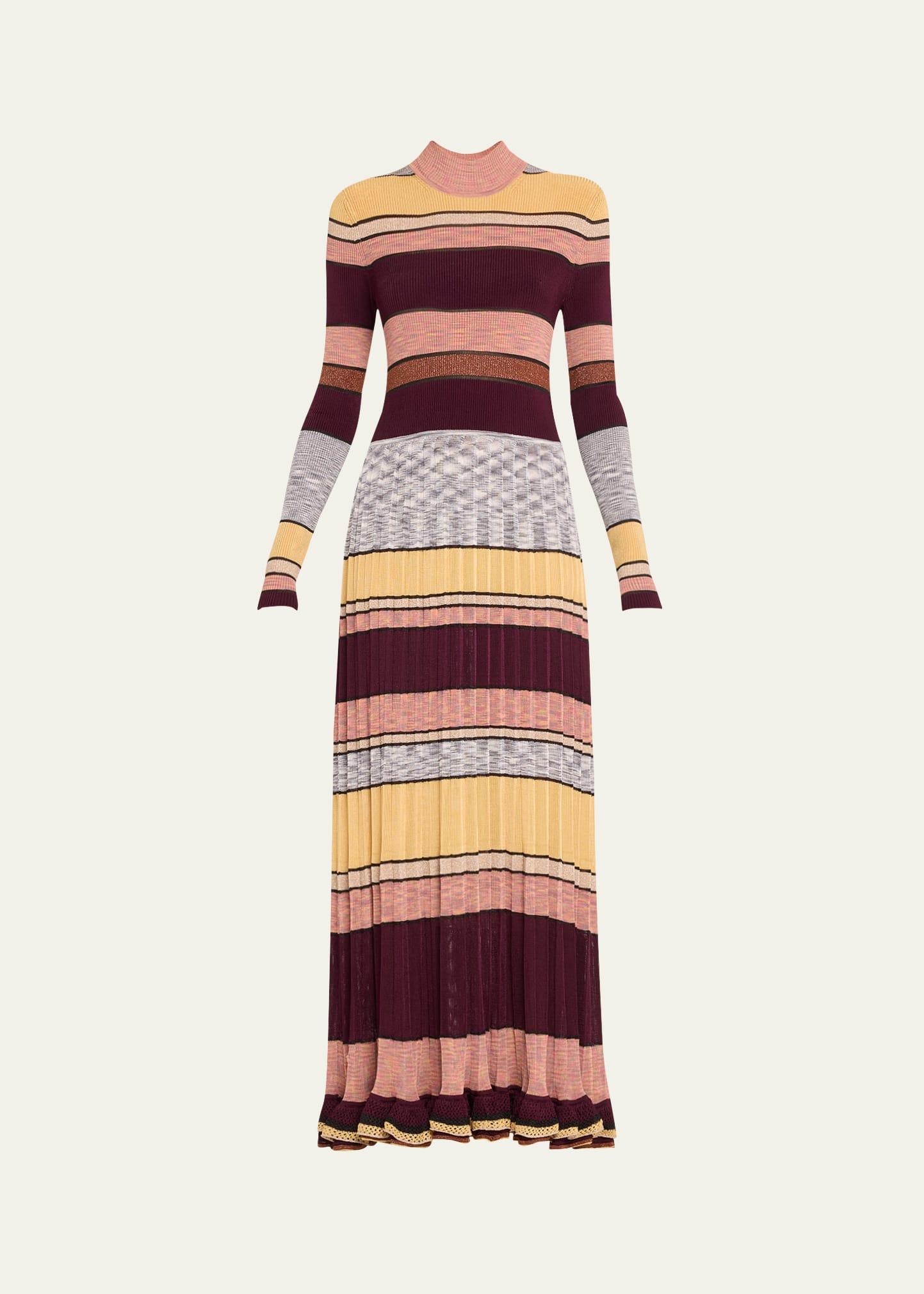 evangeline striped mock-neck knit maxi dress