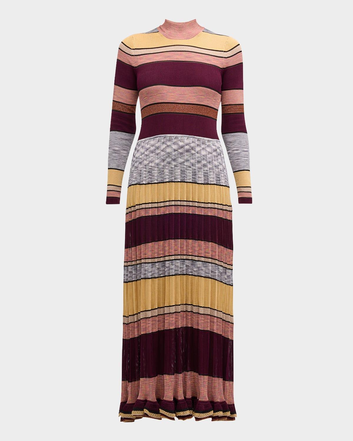 evangeline striped mock-neck knit maxi dress