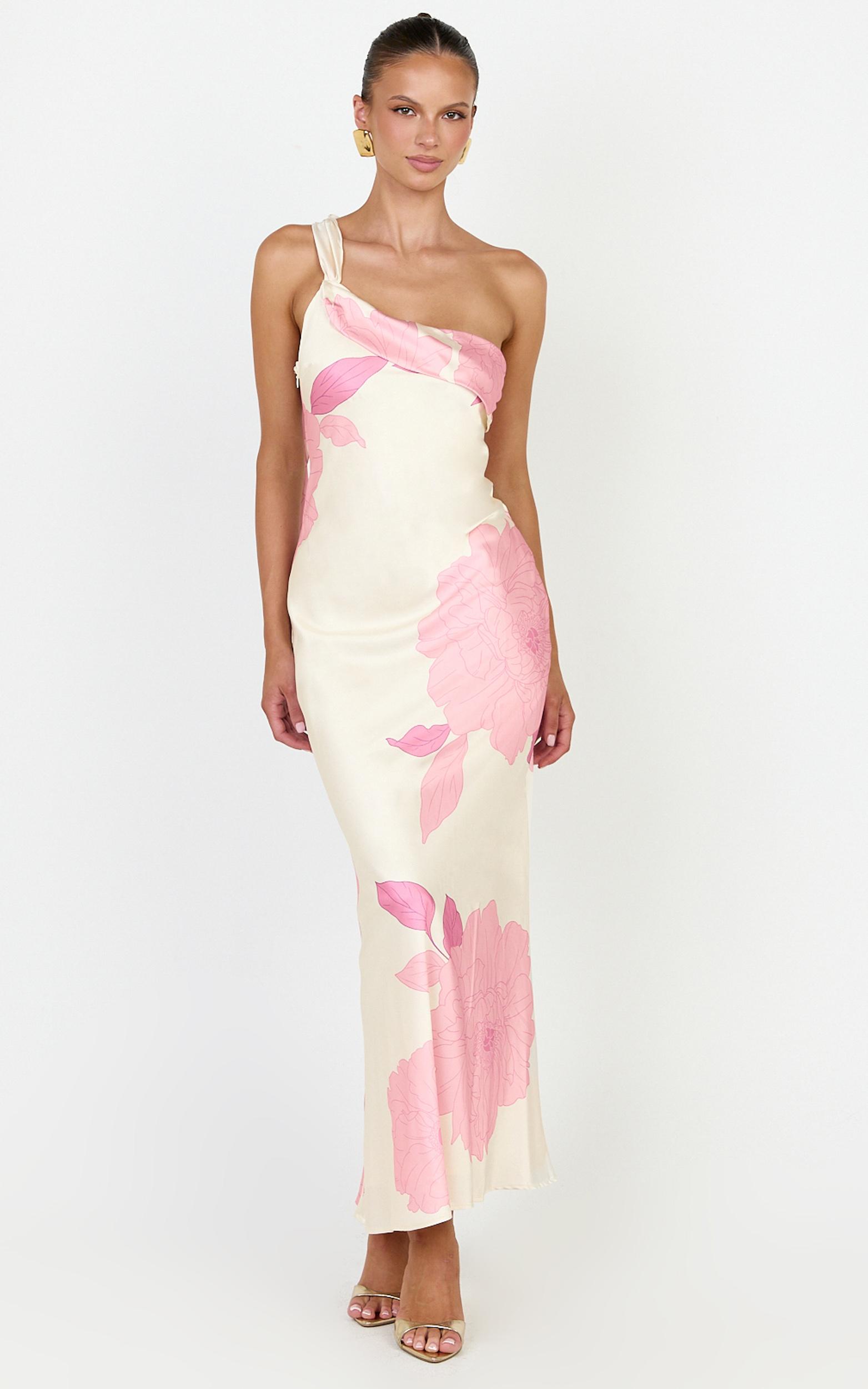 eve midi dress - one shoulder slip dress in butter floral