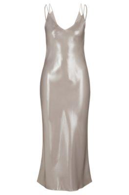 evening dress in liquid-soft fabric with layered neckline- light beige women's business dresses