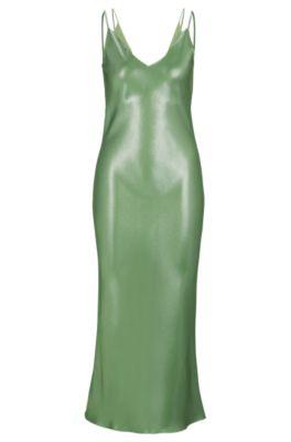 evening dress in liquid-soft fabric with layered neckline- light green women's business dresses