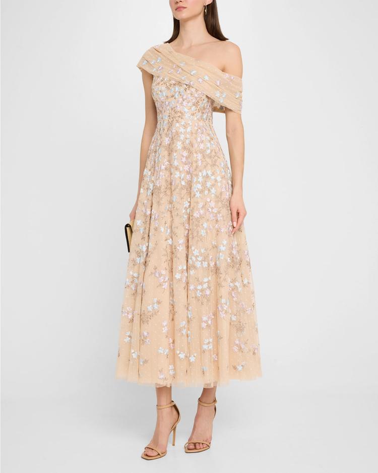 everett bloom one-shoulder embroidered gown