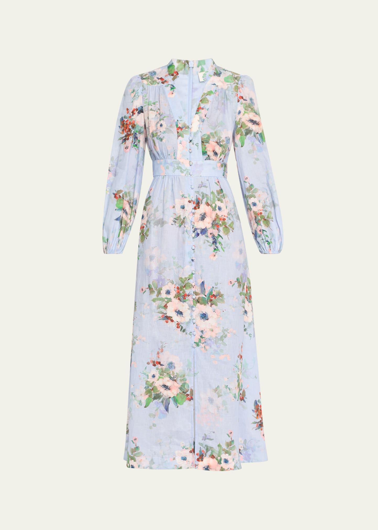 everley floral midi dress, blue