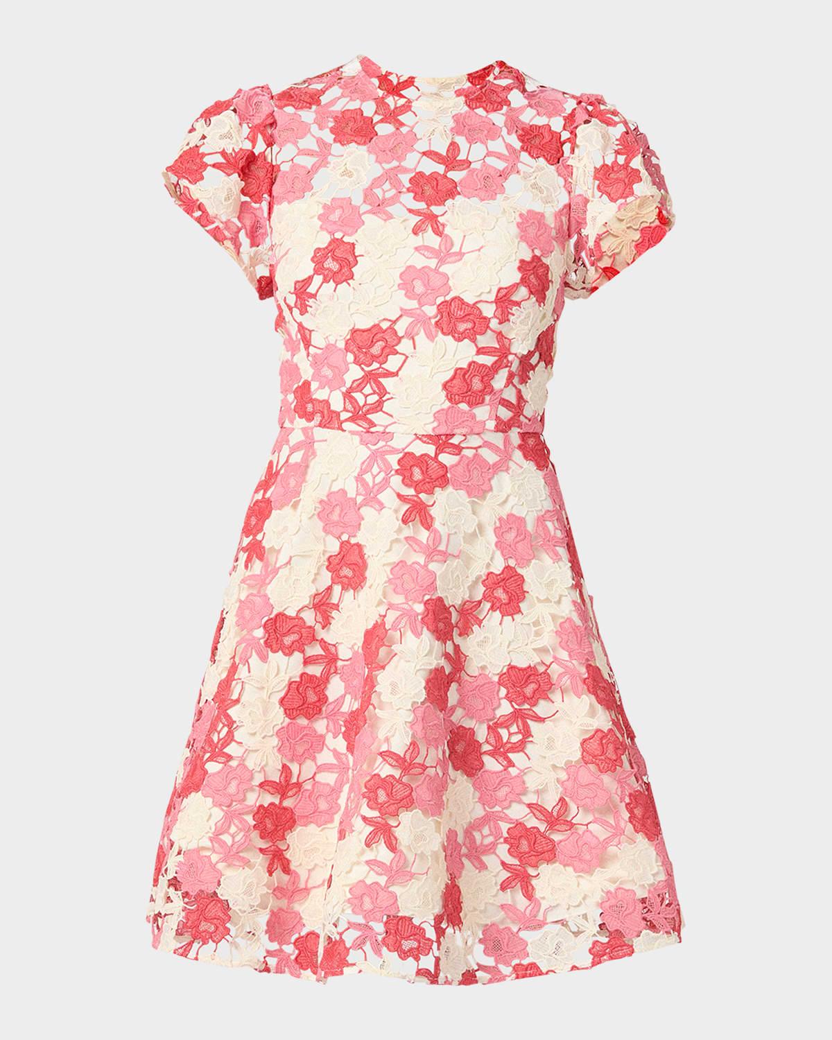 everlie puff-sleeve floral lace mini dress