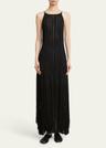 everly long viscose fringe knit dress