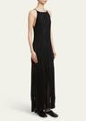 everly long viscose fringe knit dress