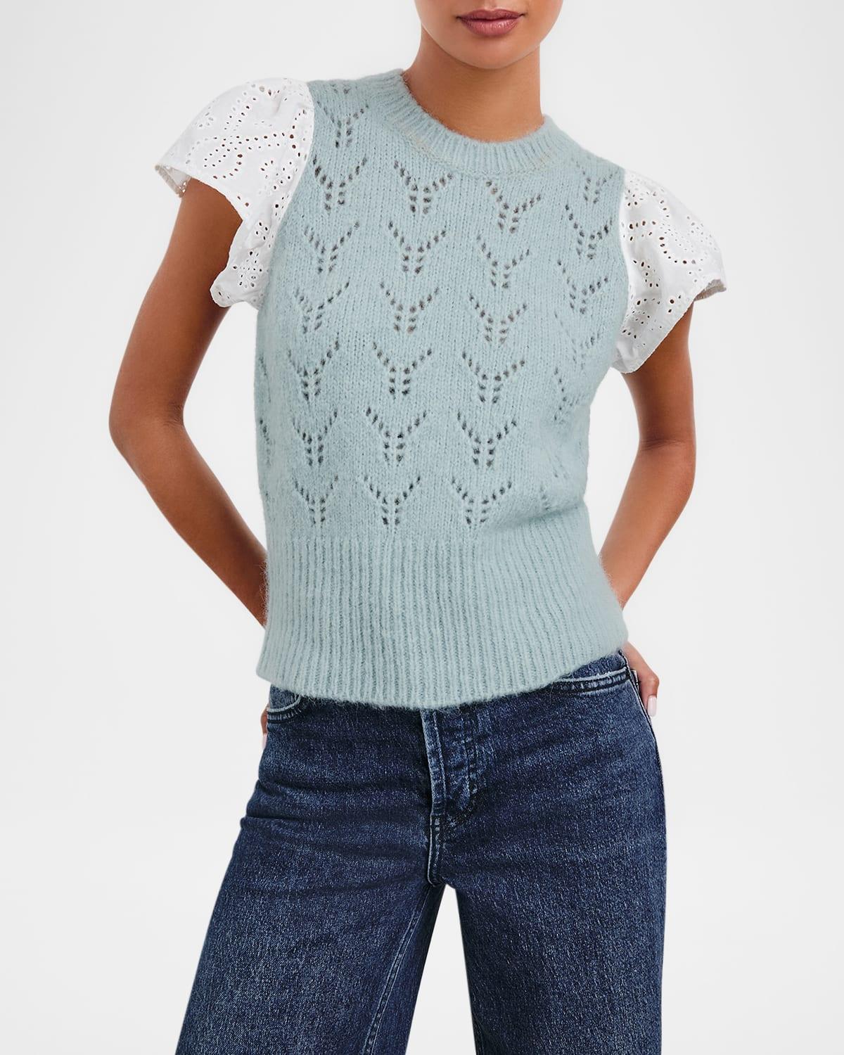 everly pointelle knit flutter-sleeve top