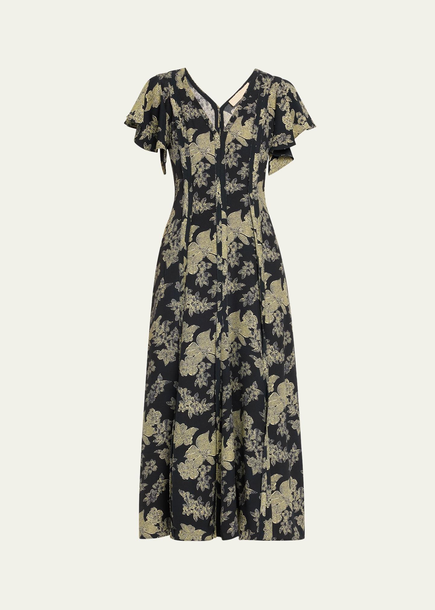 evette seamed floral-print midi dress