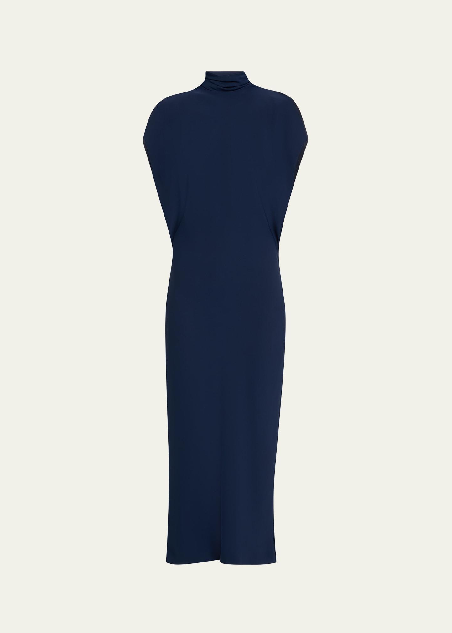evie mock-neck split cap sleeve midi dress