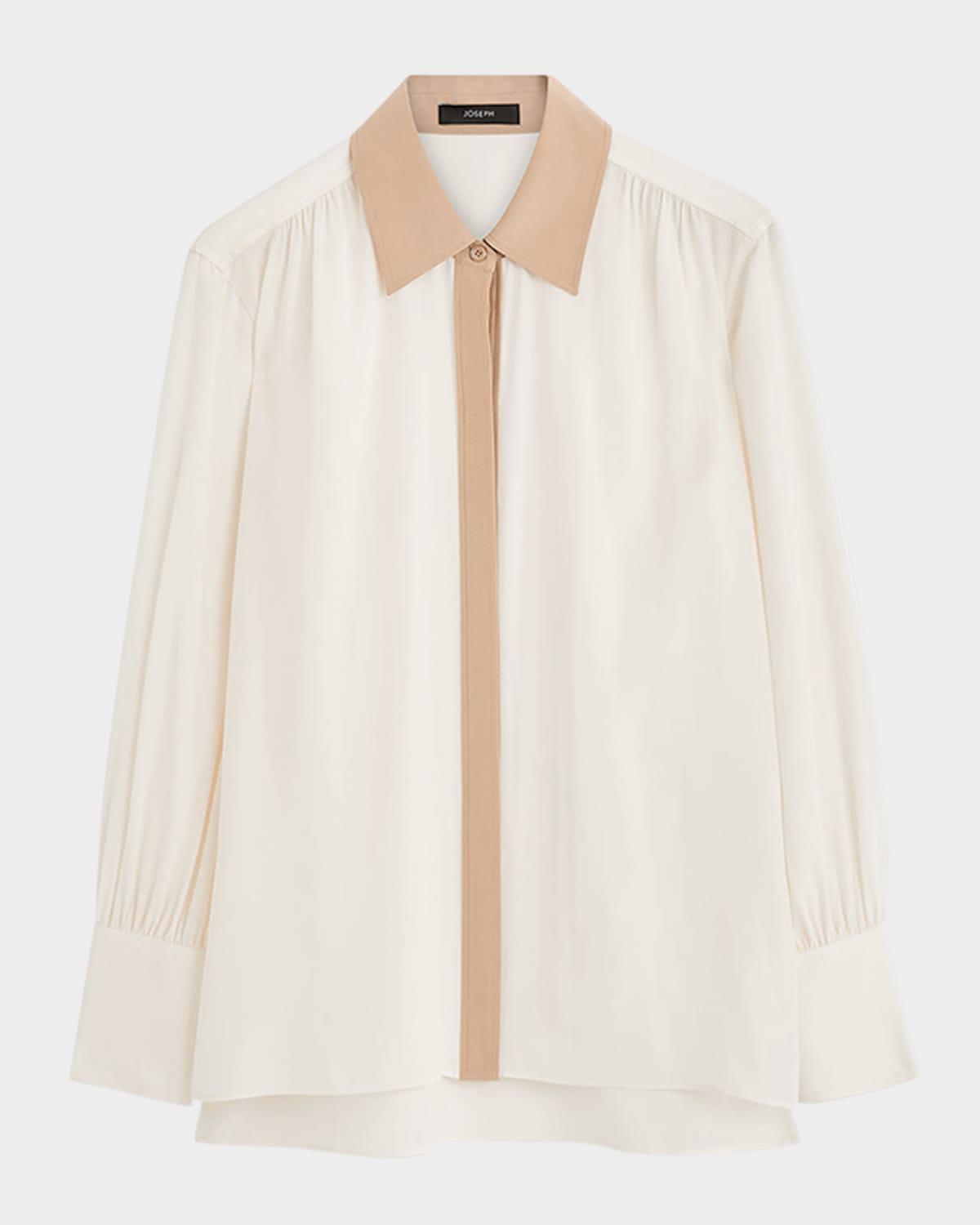 evora colorblock-print point-collar silk blouse