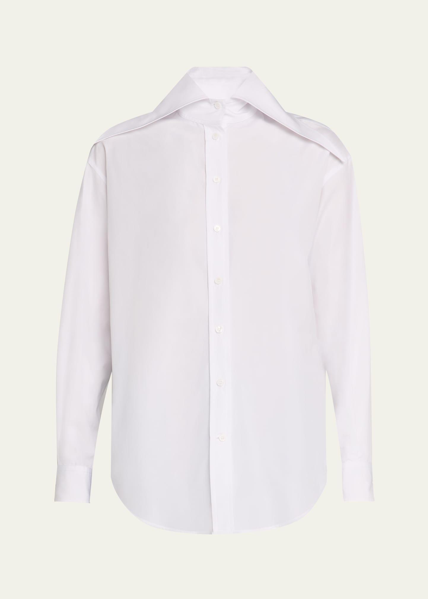 exaggerated collar button down poplin blouse