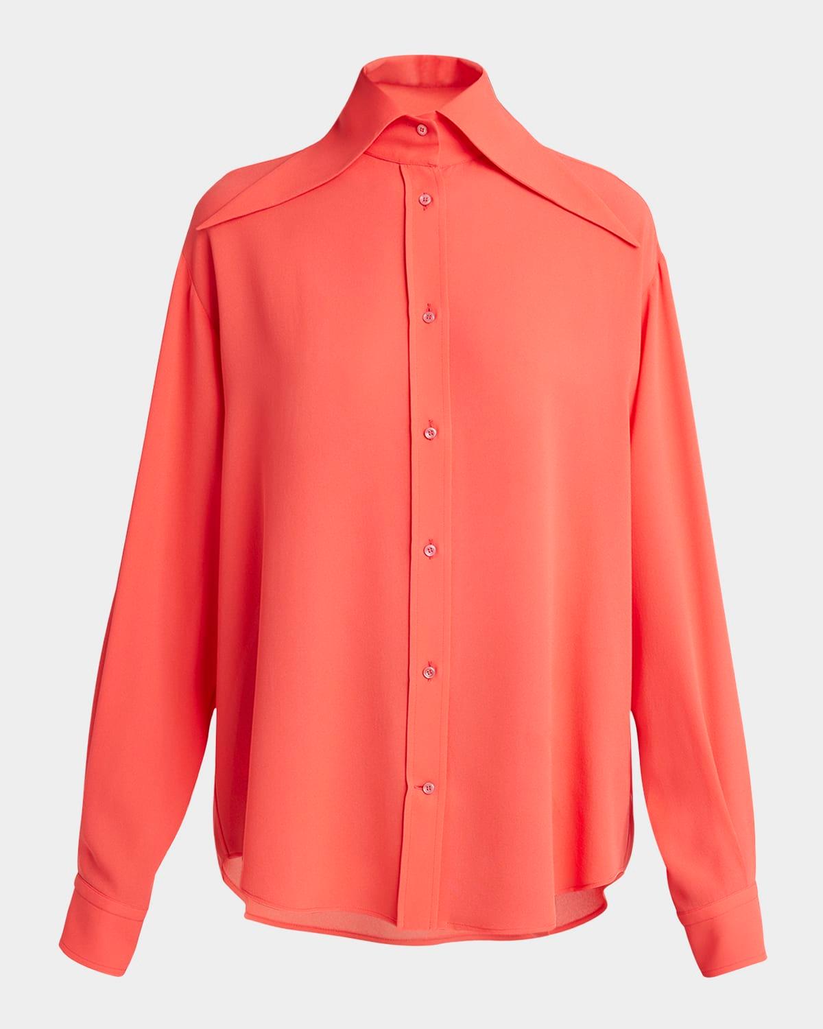 exaggerated collar semi sheer button-down blouse
