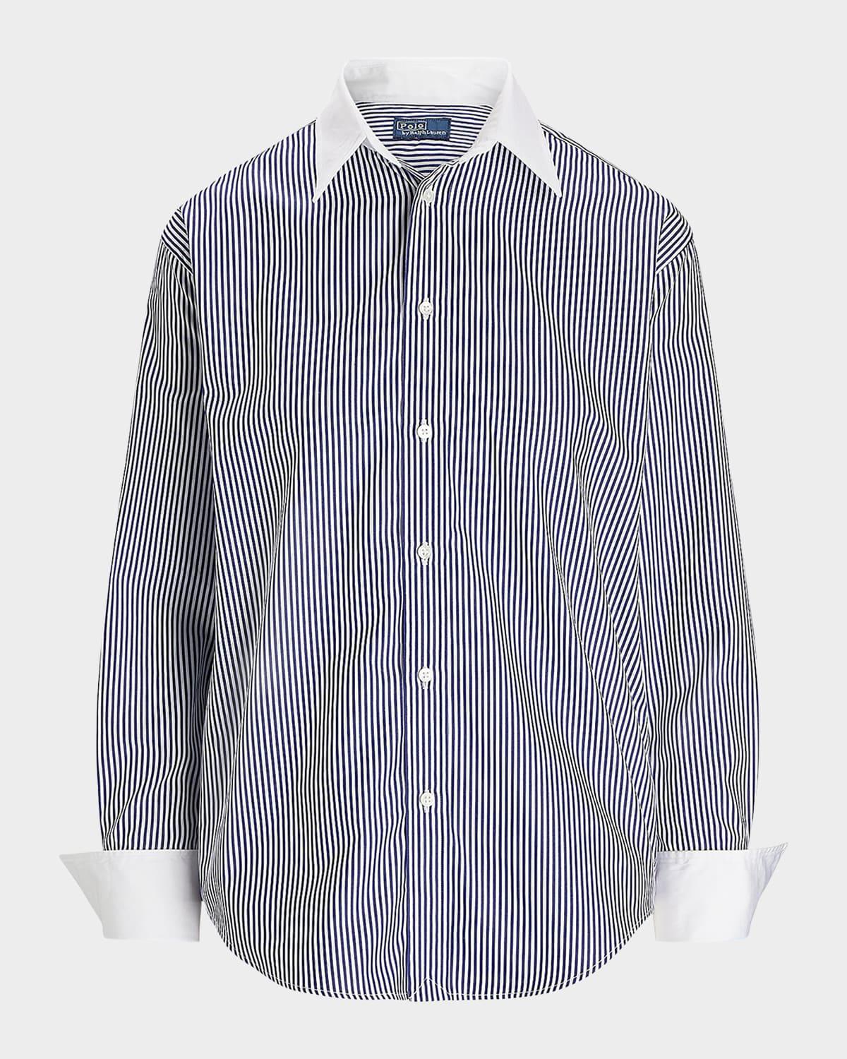 extended-cuff striped cotton shirt