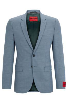 extra-slim-fit jacket in performance-stretch patterned cloth- blue men's sport coats