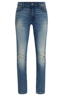 extra-slim-fit jeans in blue comfort-stretch denim- blue men's jeans