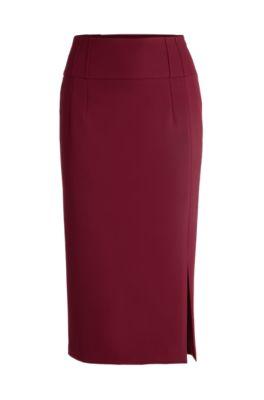 extra-slim-fit pencil skirt with pleat details- dark red women's business skirts