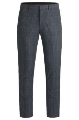 extra-slim-fit trousers in checked stretch fabric- dark blue men's business pants