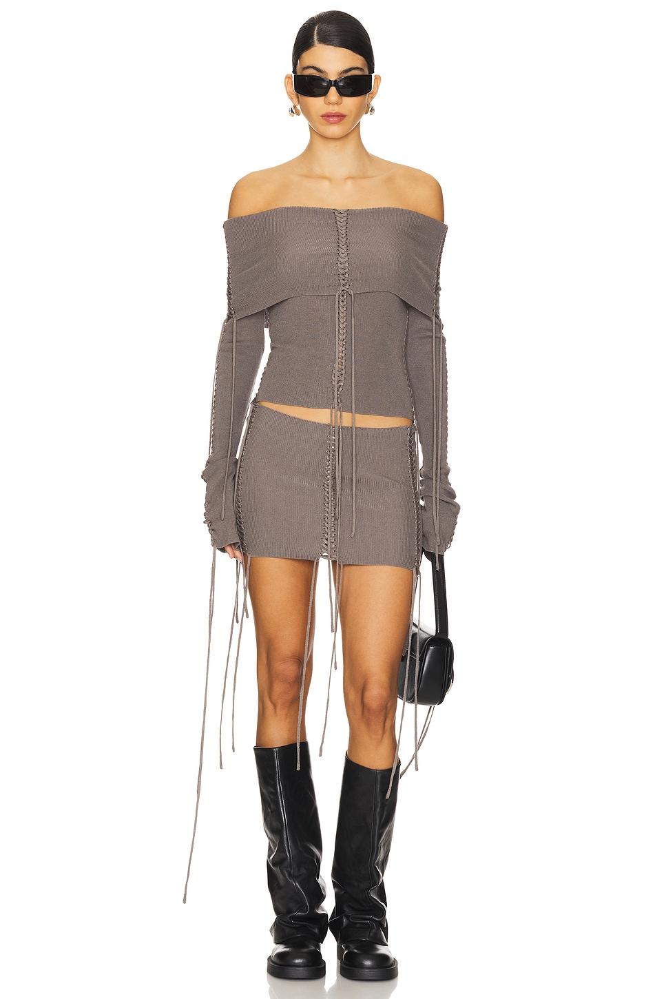 extreme fold over lace up knit top