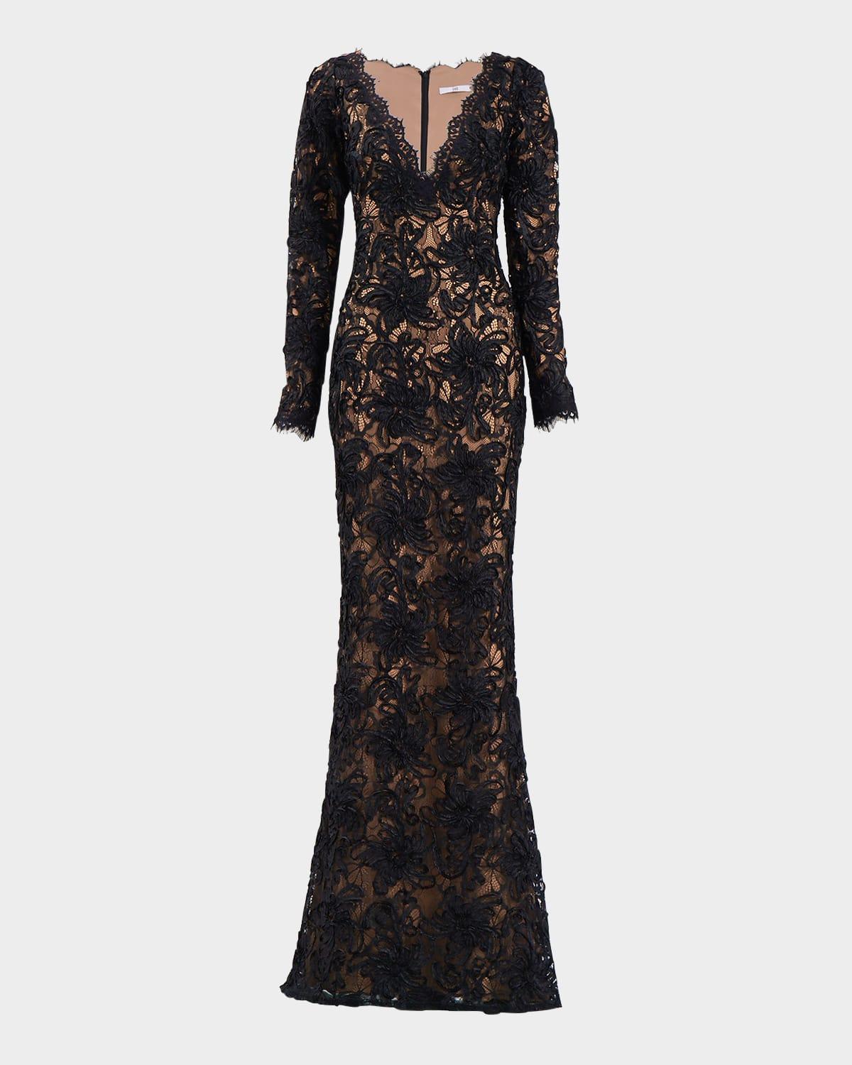 eyelash floral lace column gown