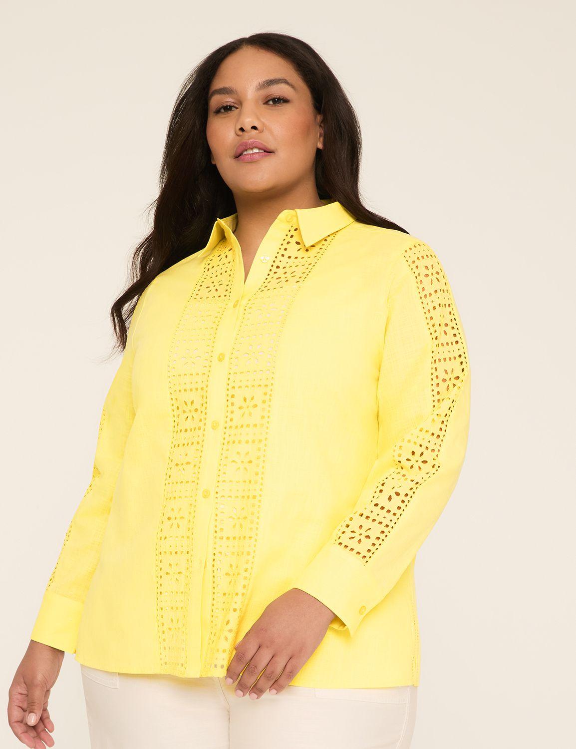 eyelet-detail collared button-down shirt