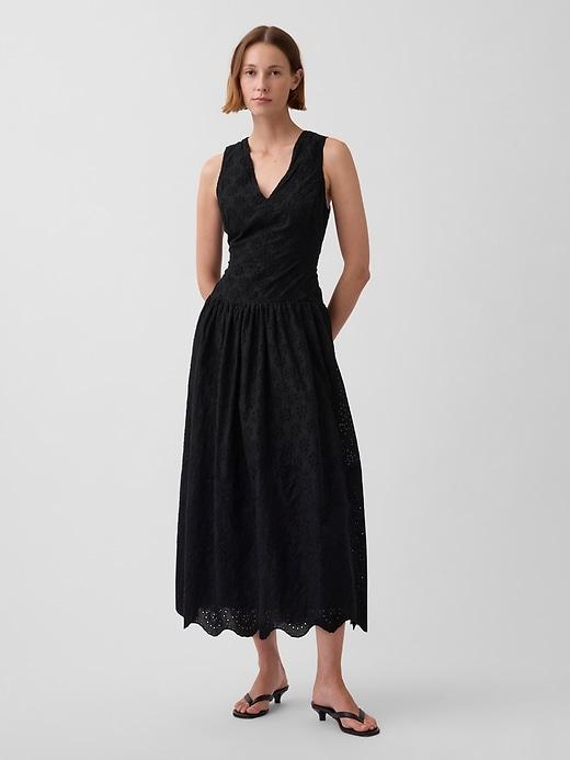 eyelet drop-waist maxi dress