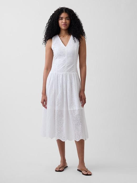 eyelet drop-waist maxi dress