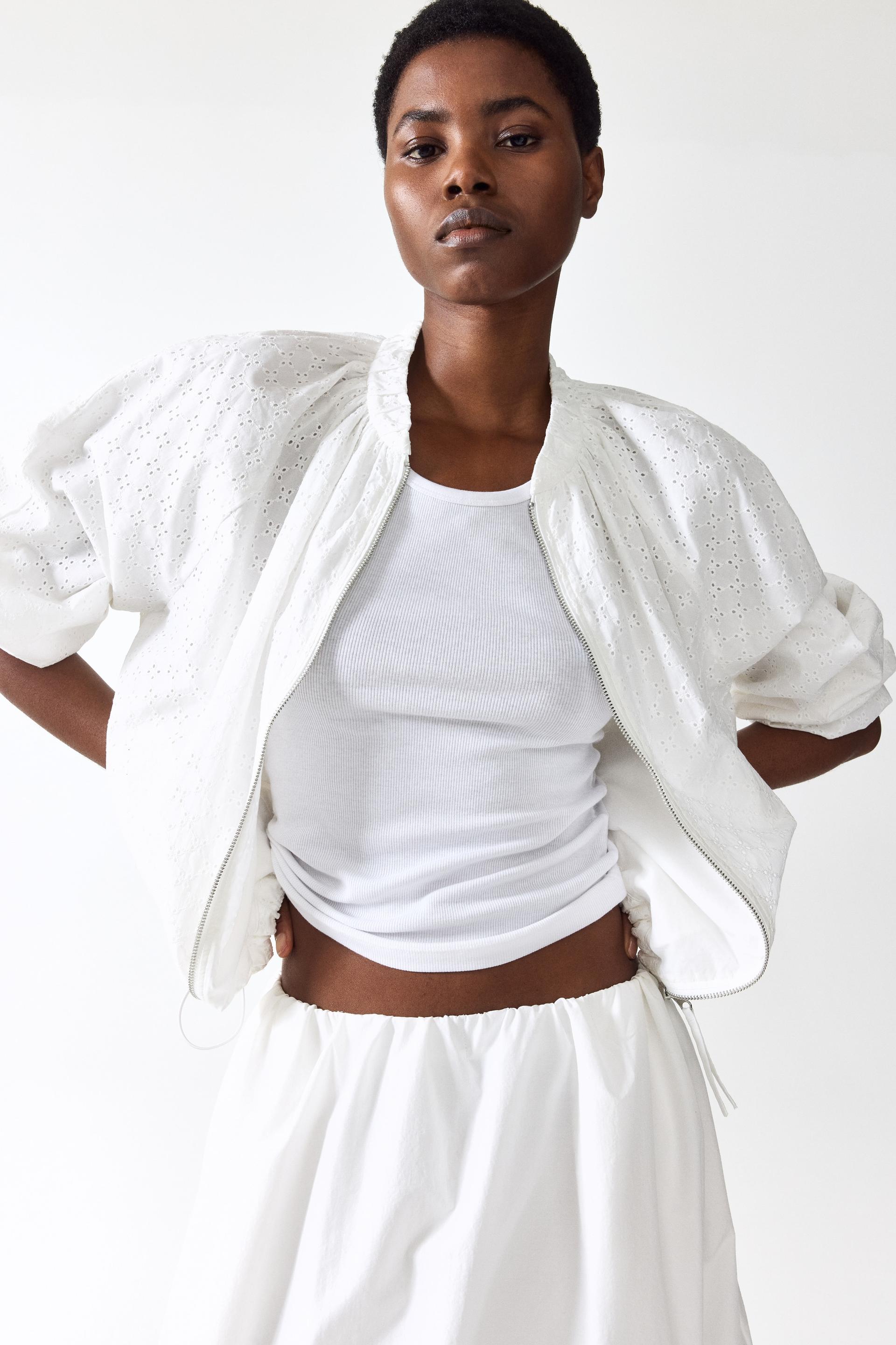 eyelet-embroidered blouson jacket