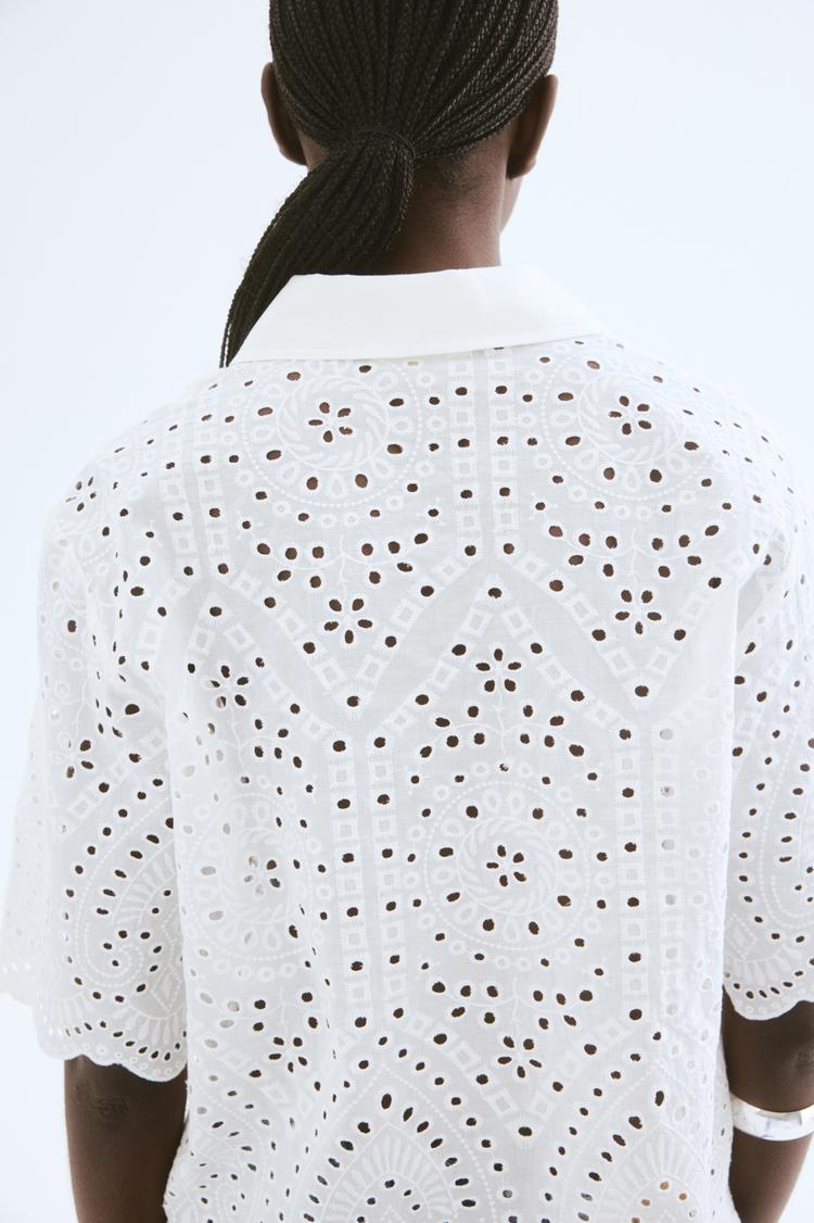 eyelet-embroidered cotton shirt