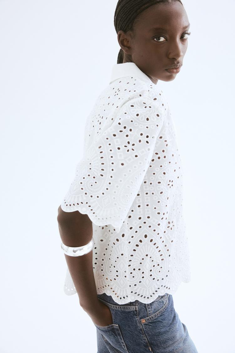 eyelet-embroidered cotton shirt