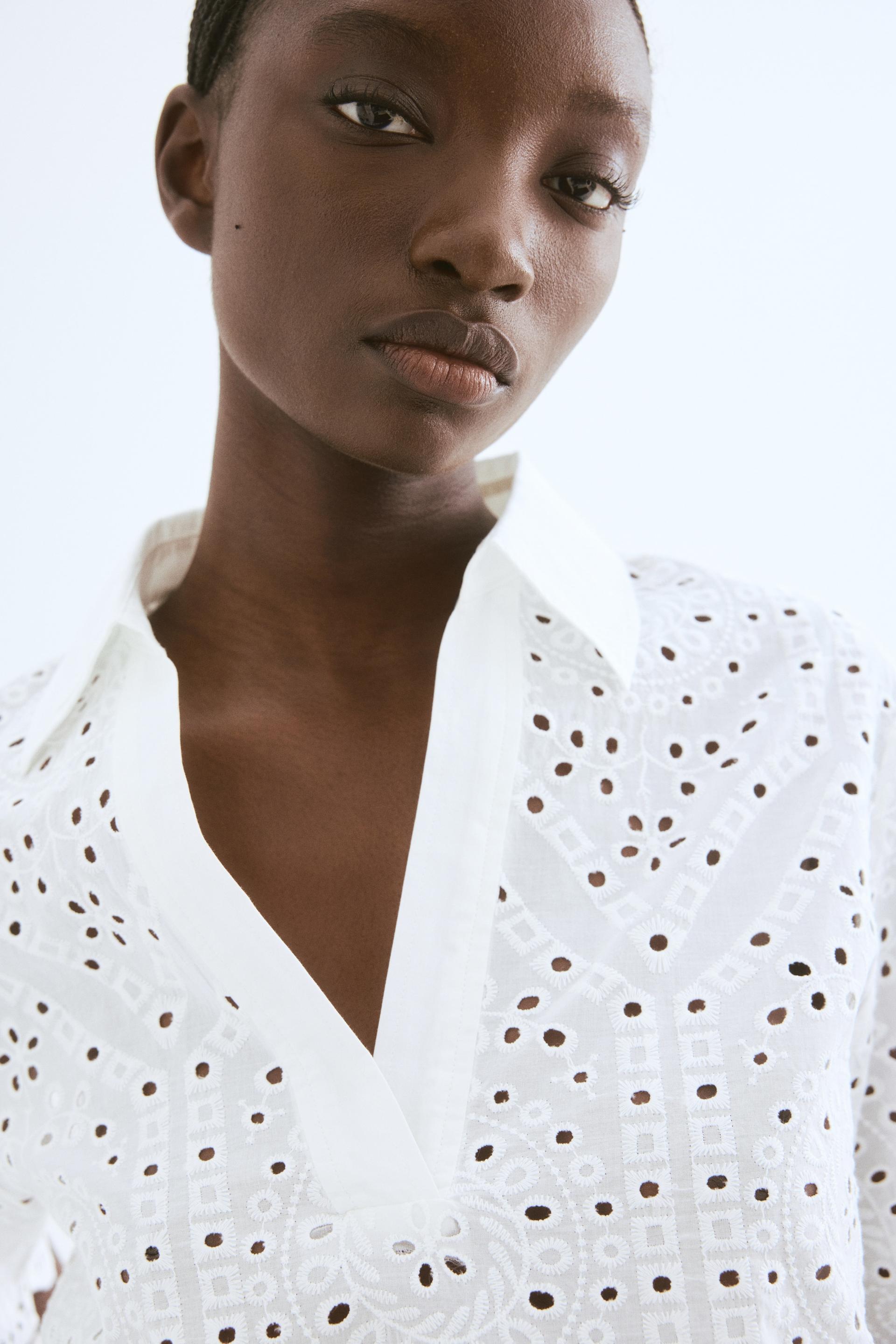 eyelet-embroidered cotton shirt