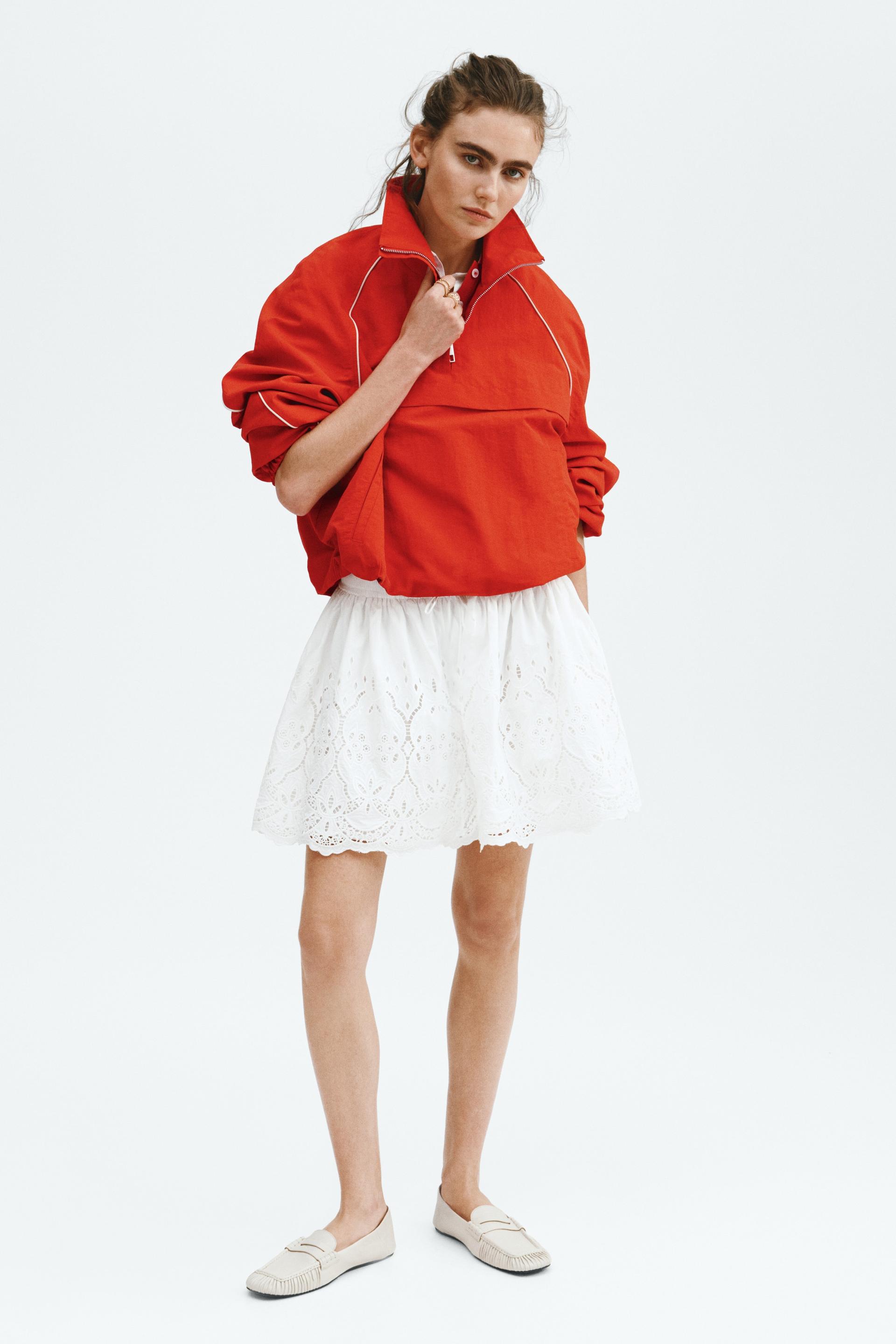 eyelet-embroidered drawstring skirt