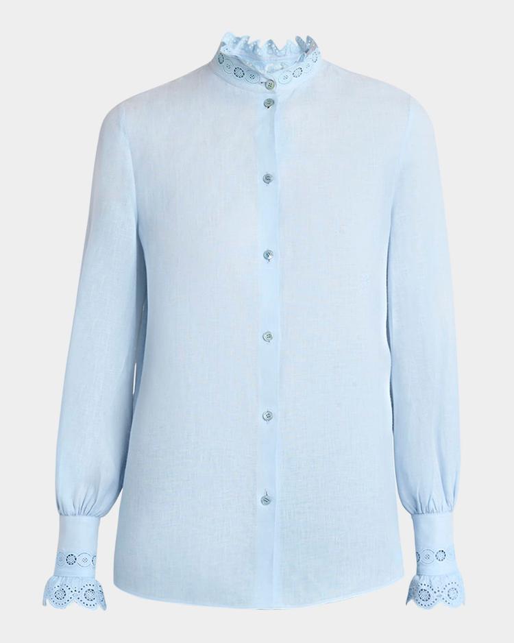 eyelet embroidered ruffle button-down shirt