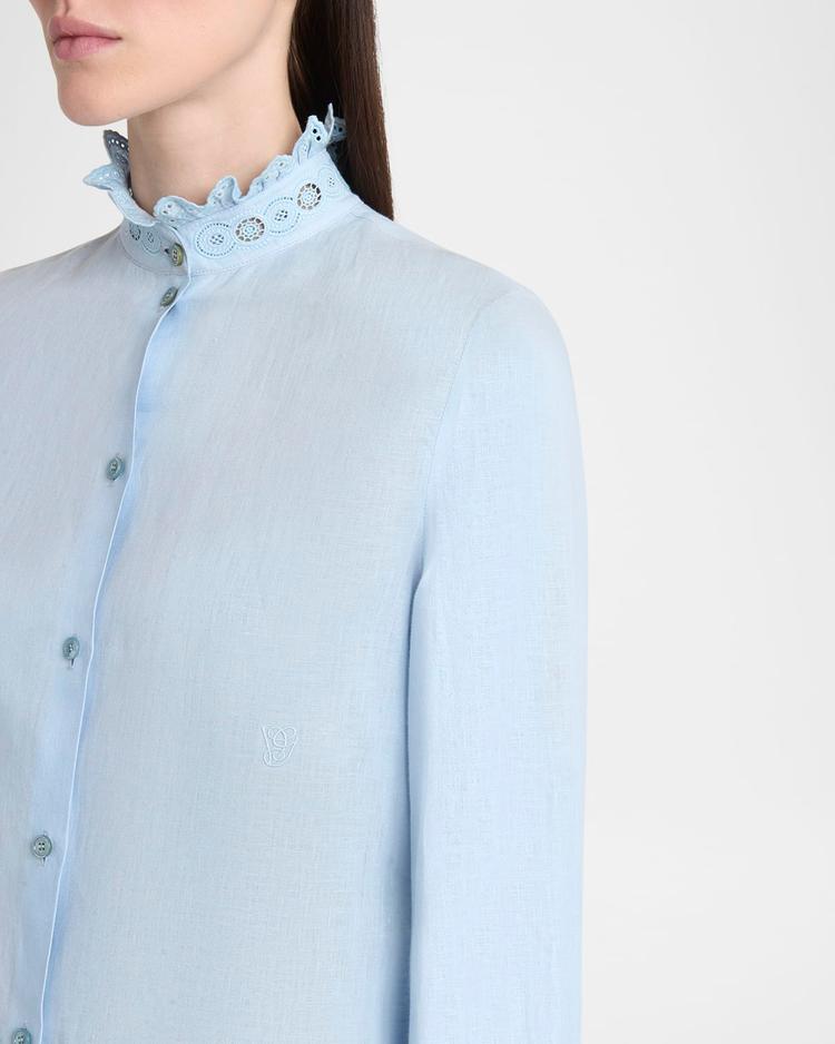 eyelet embroidered ruffle button-down shirt