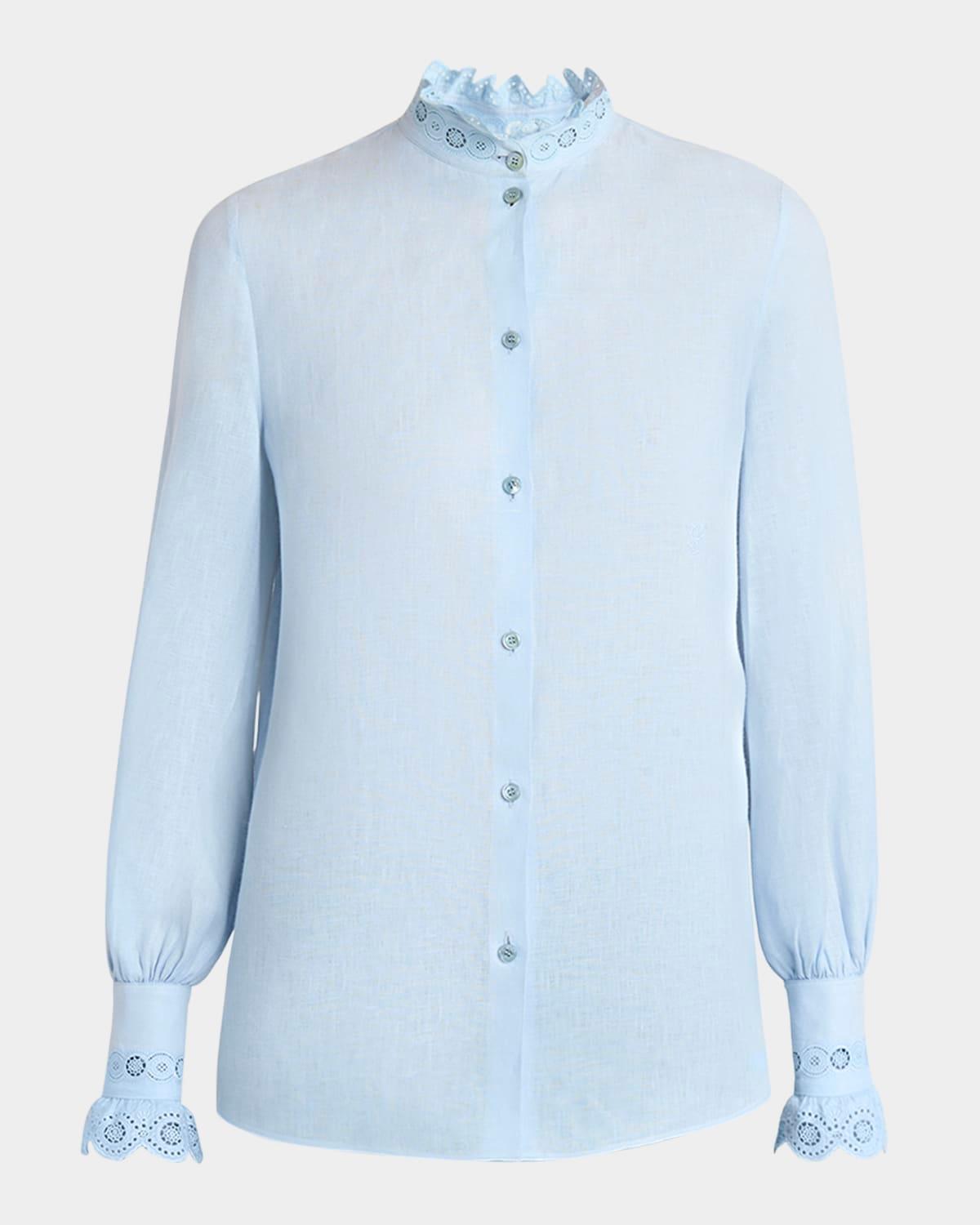 eyelet embroidered ruffle button-down shirt
