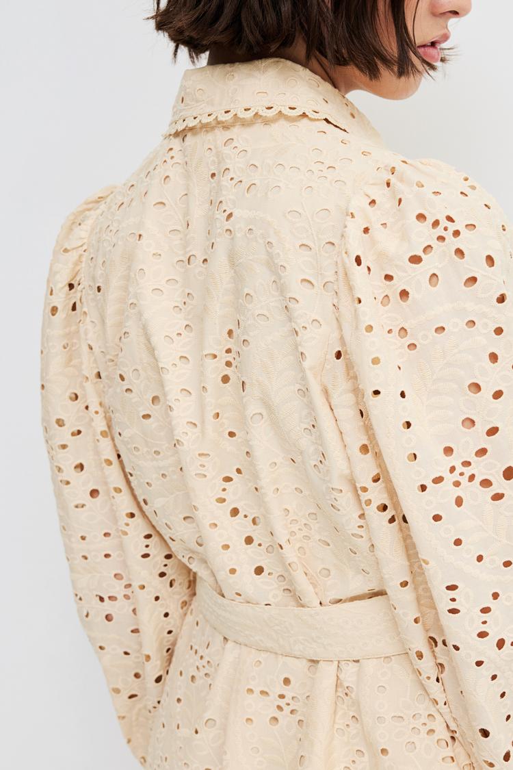 eyelet embroidered shirt dress
