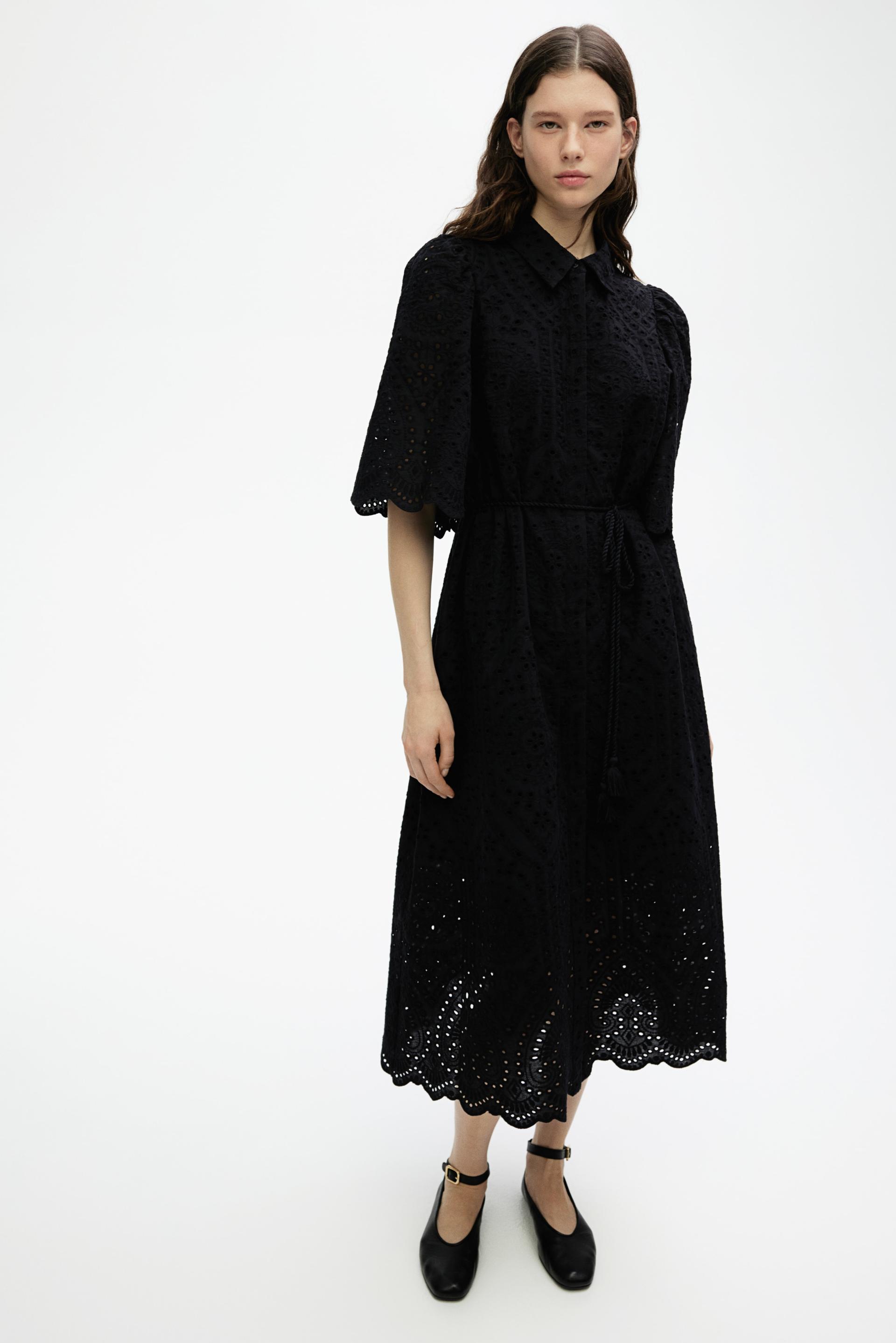 eyelet embroidered shirt dress