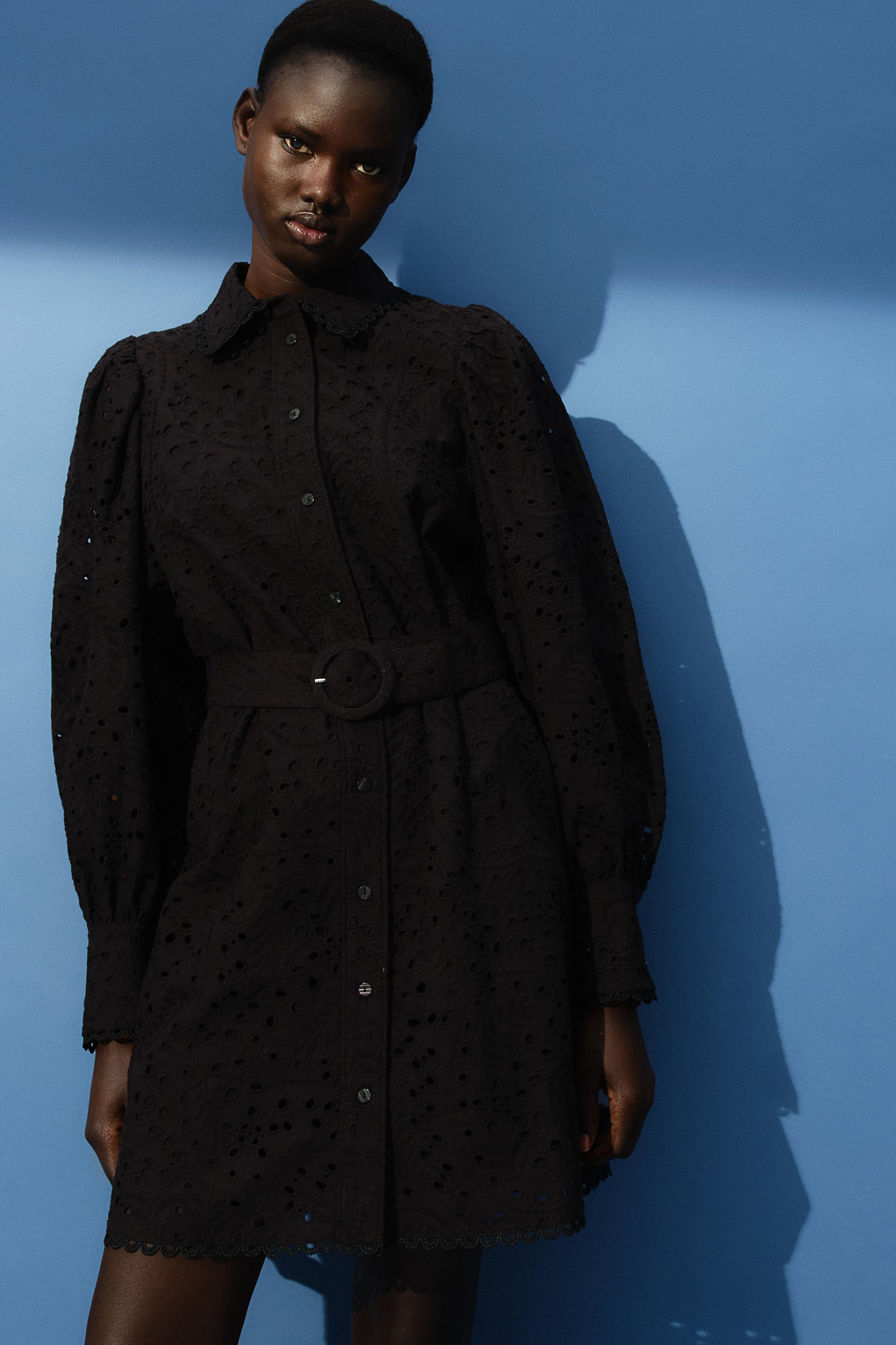 eyelet embroidered shirt dress